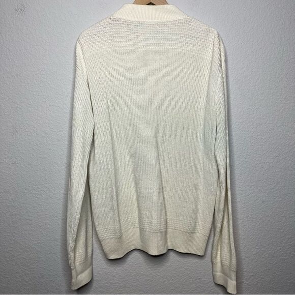 L.L. Bean Men Sweater Large Long Ivory White Cotton Knit Henley Made In USA - Picture 4 of 6